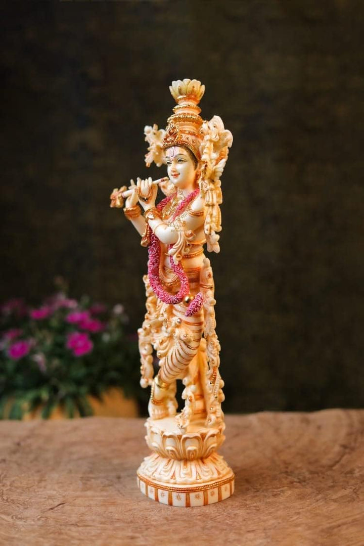 SHIVAJI ARTS Krishna-Statue, Marmor, gross, handbemalt, Zuchtmarmor, Herr Krishna Idol, Hindu Ehe