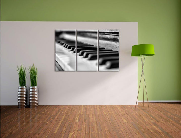 Pixxprint Monocrome, Elegantes Klavier 3-Teiler Leinwandbild 120x80 Bild auf Leinwand