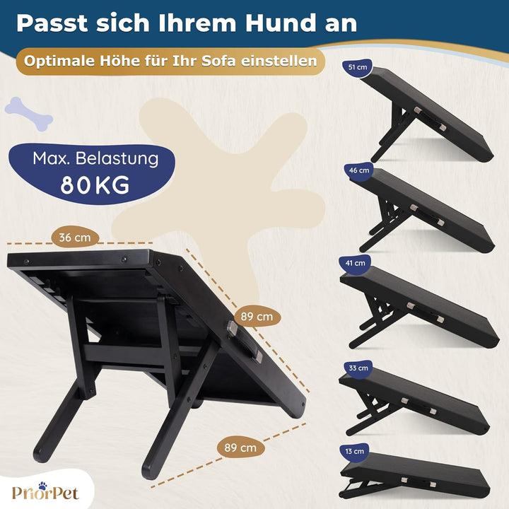 Hunderampe - Hundetreppe für kleine Hunde und grosse Hunde - Einstellbar 18-53 cm - Für Bett Sofa -