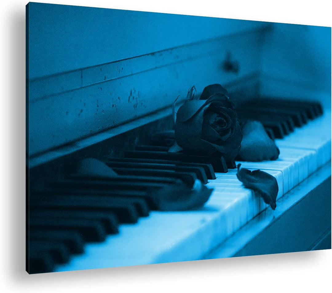deyoli altes Klavier mit roten Rosen Format 80x60 Effekt: Monocrome Blau als Leinwandbild, Motiv fer