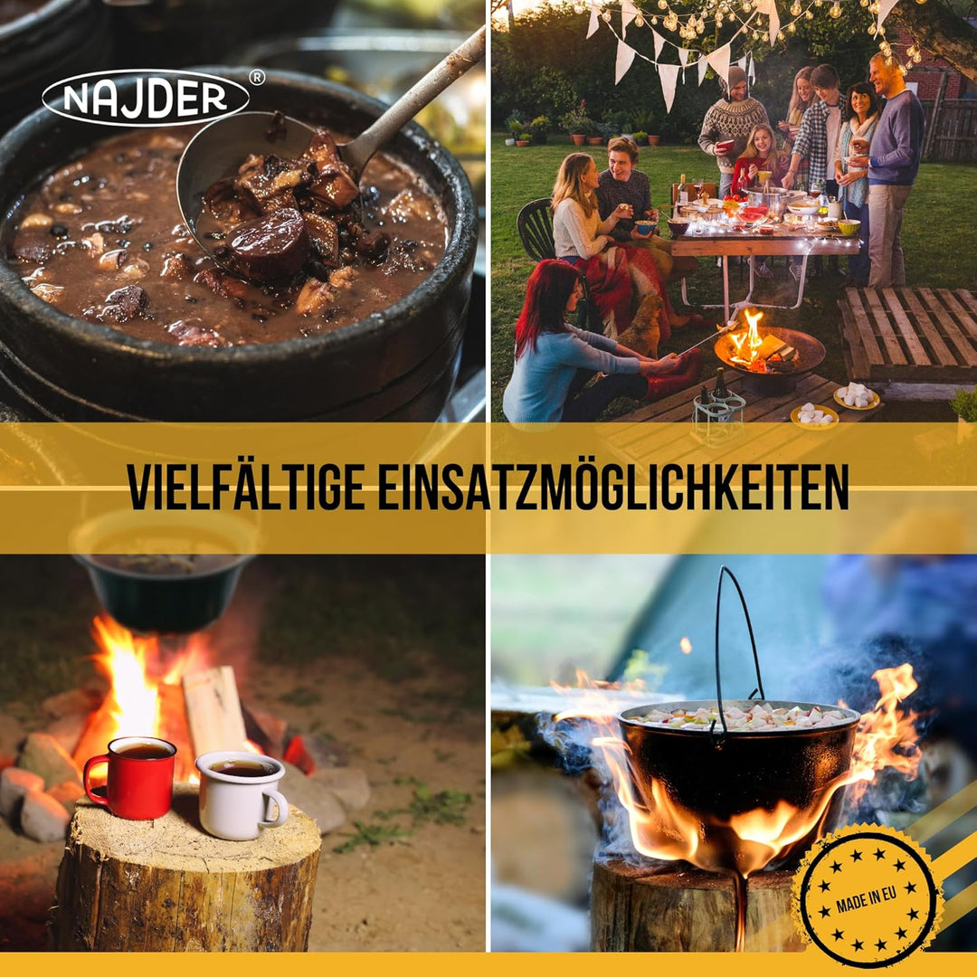 NAJDER Ungarischer Gulaschkessel, Gulaschtopf, Hängender emaillierter Kessel mit Griff, Servierkesse