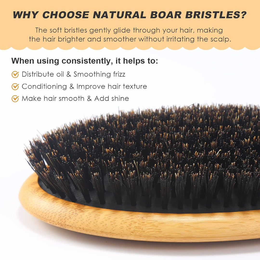 BESTOOL Haarbürste, Wildschweinborsten Bürste für Damen Herren Kinder, Bambus Paddel Naturborsten fü