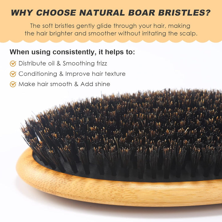 BESTOOL Haarbürste, Wildschweinborsten Bürste für Damen Herren Kinder, Bambus Paddel Naturborsten fü