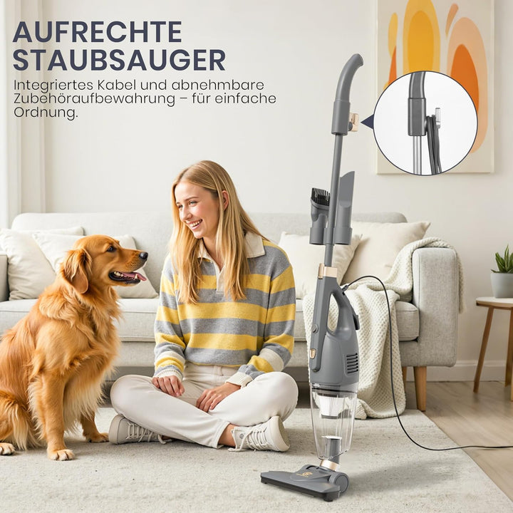 Stielstaubsauger mit Kabel 600W 13kPa Starker Staubsauger mit HEPA Filter und 2 in 1 Handstaubsauger