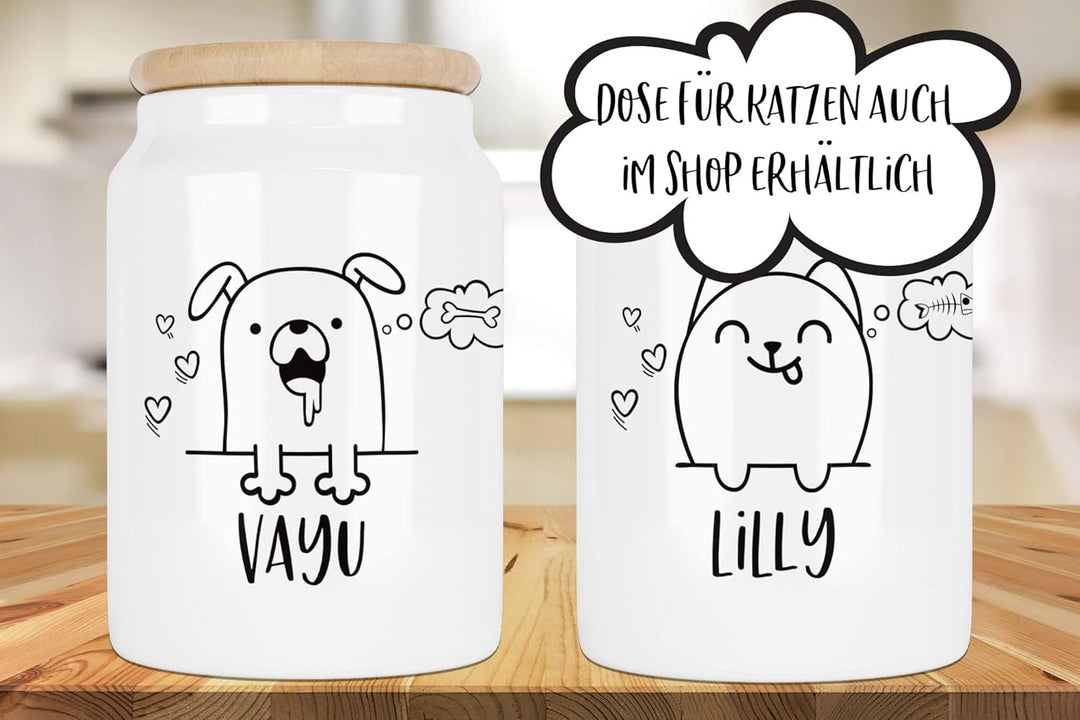 Selket's Shop Keramik Leckerli Dose Hund – personalisiert mit Name – Keksdose für Snacks, Trockenfut