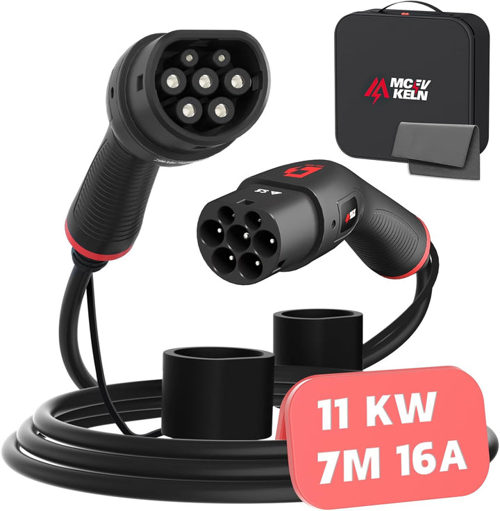 MCEVKELN Typ 2 Ladekabel 11KW 3 Phasig - 16A Ladekabel Typ 2 für Elektroautos & Hybrid 7M Mode 3 Lad