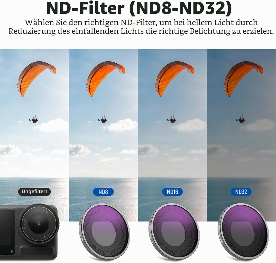 NEEWER ND Filter kompatibel mit DJI Osmo Action 4, 4er Pack ND8 ND16 ND32 CPL Polarisator Neutraldic