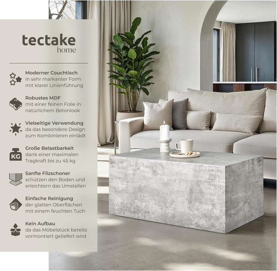 tectake® Couchtisch in Beton Optik, Beistelltisch, moderner Wohnzimmertisch, Sofatisch, Tisch Wohnzi