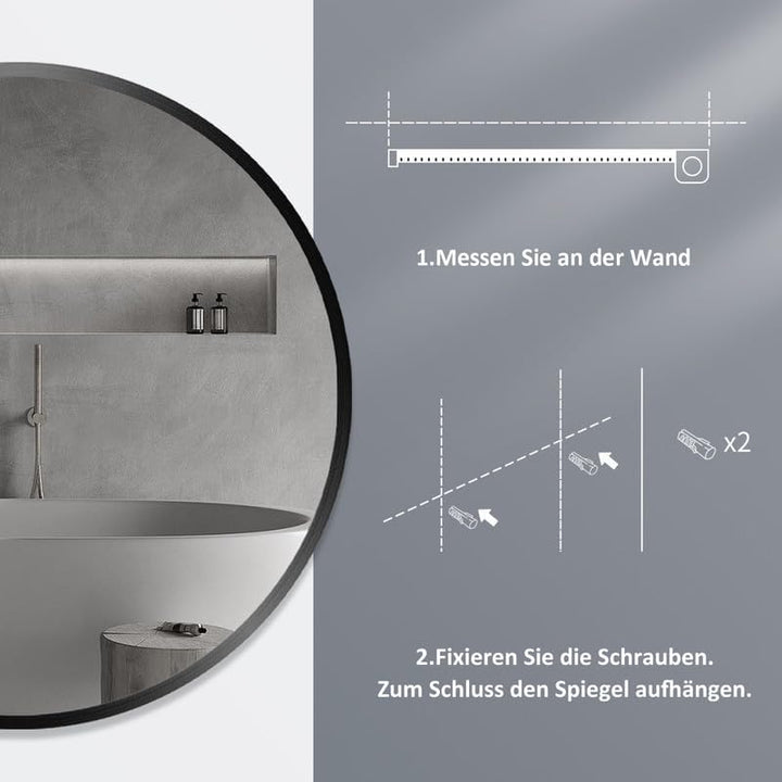 WOWINNE Spiegel, 50cm Runder Spiegel, Shwarz Wandspiegel, Rund Schwarz Schminkspiegel, mit Metall Ra