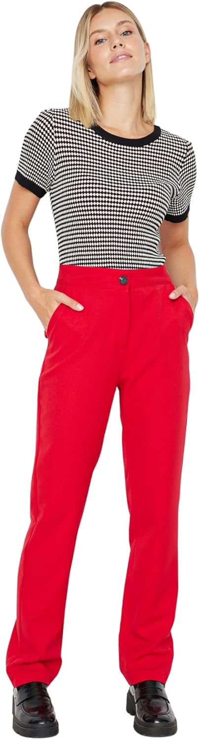 TRENDYOL Damen Trendyol Men's High Waisted Straight Trousers Pants, Rot, 40 EU