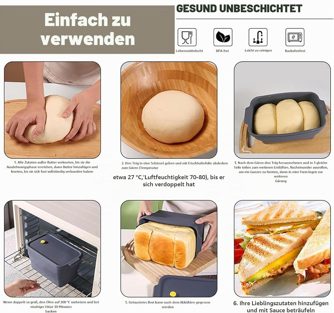Gross Brotbackform, Faltbare Toast Form mit Deckel, verstärkter Griff, Silikonform, Backformen Kaste