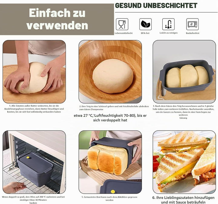 Gross Brotbackform, Faltbare Toast Form mit Deckel, verstärkter Griff, Silikonform, Backformen Kaste