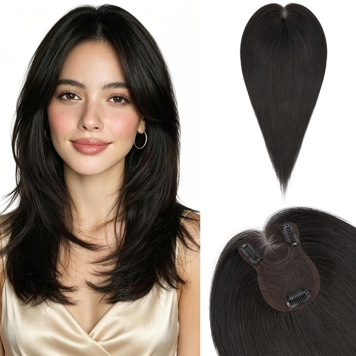 Silk-co Hair Topper Echthaar, 8x11.5cm handgebunden Basis Toupet Damen, Clip in Haarteile mit Spitze