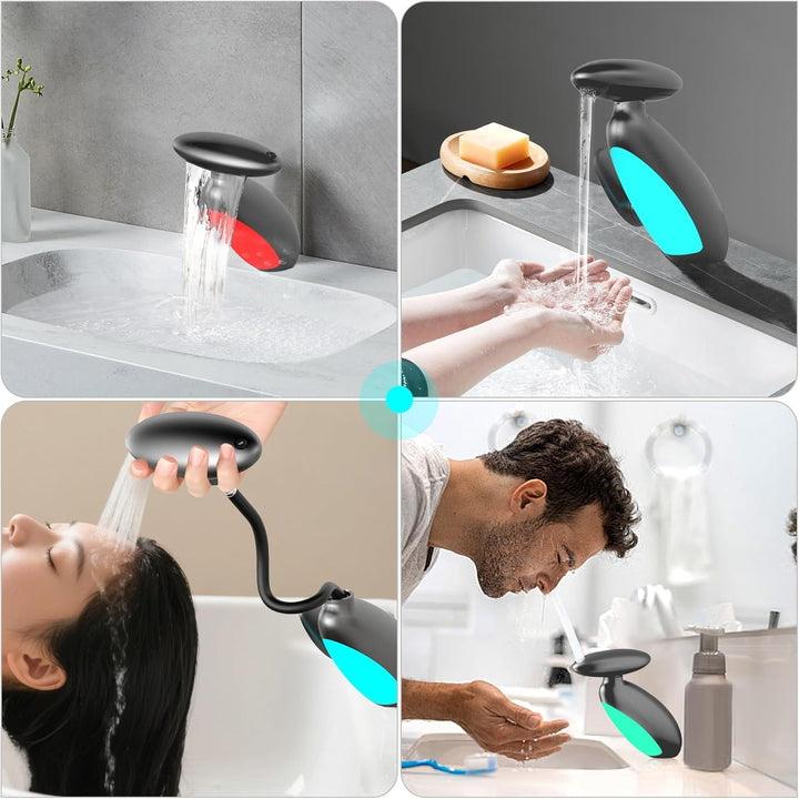 Wasserhahn Bad, 4 modus wasserhahn, Kreativer Waschtischarmatur mit Wasser Temperaturwechselnde Bele