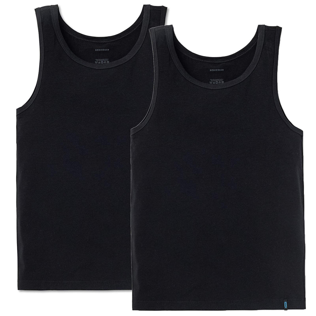 Schiesser Herren Achsel Shirt 95/5 2er Pack Farbe:Schwarz 000 S Schwarz, S Schwarz
