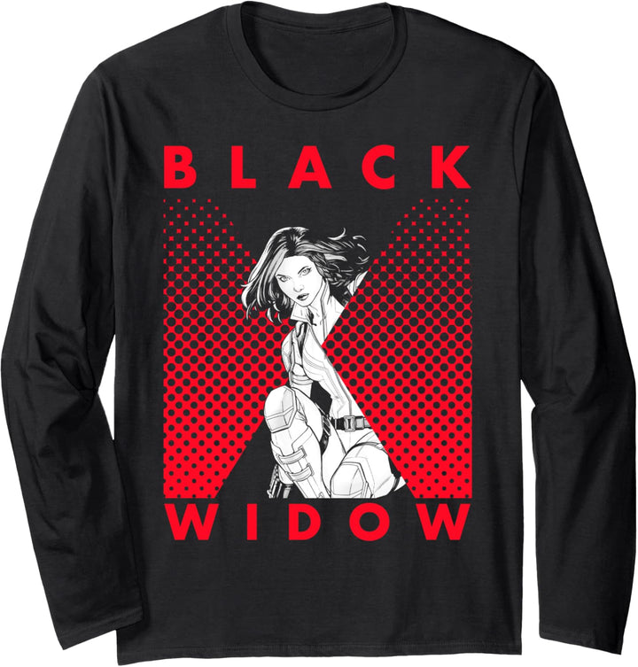 Marvel Black Widow Halftone Portrait Logo Langarmshirt