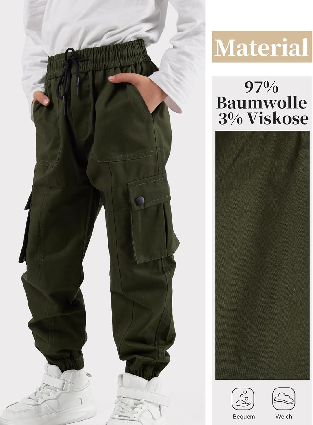 NATUST Kinder Cargo Hose 150 Armeegrün, 150 Armeegrün