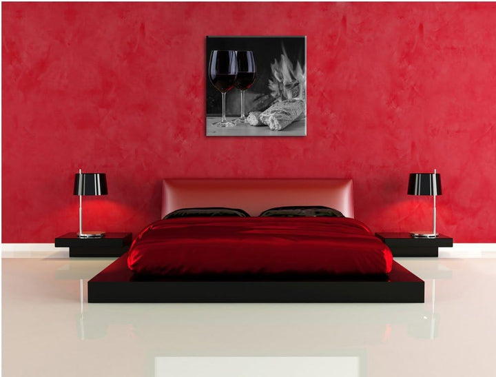 Pixxprint Baguette Wein Picknick als Leinwandbild Quadratisch/Grösse: 70x70 / Wandbild/Kunstdruck/fe