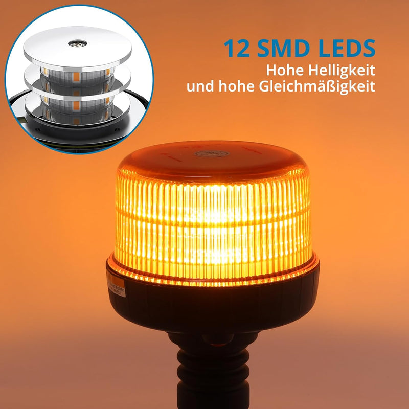 AUTOUTLET 2PCS Amber Rundumleuchte, 12 LEDs Warnleuchten 12-24V mit E9 Mark, IP56 Wasserdicht und 3