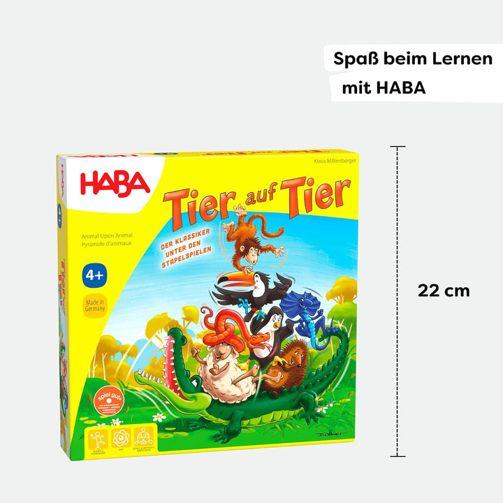 HABA Tier auf Tier – Stapelspiel aus Holz mit 29 Tieren, Balance- und Motorikspielzeug für Kinder ab