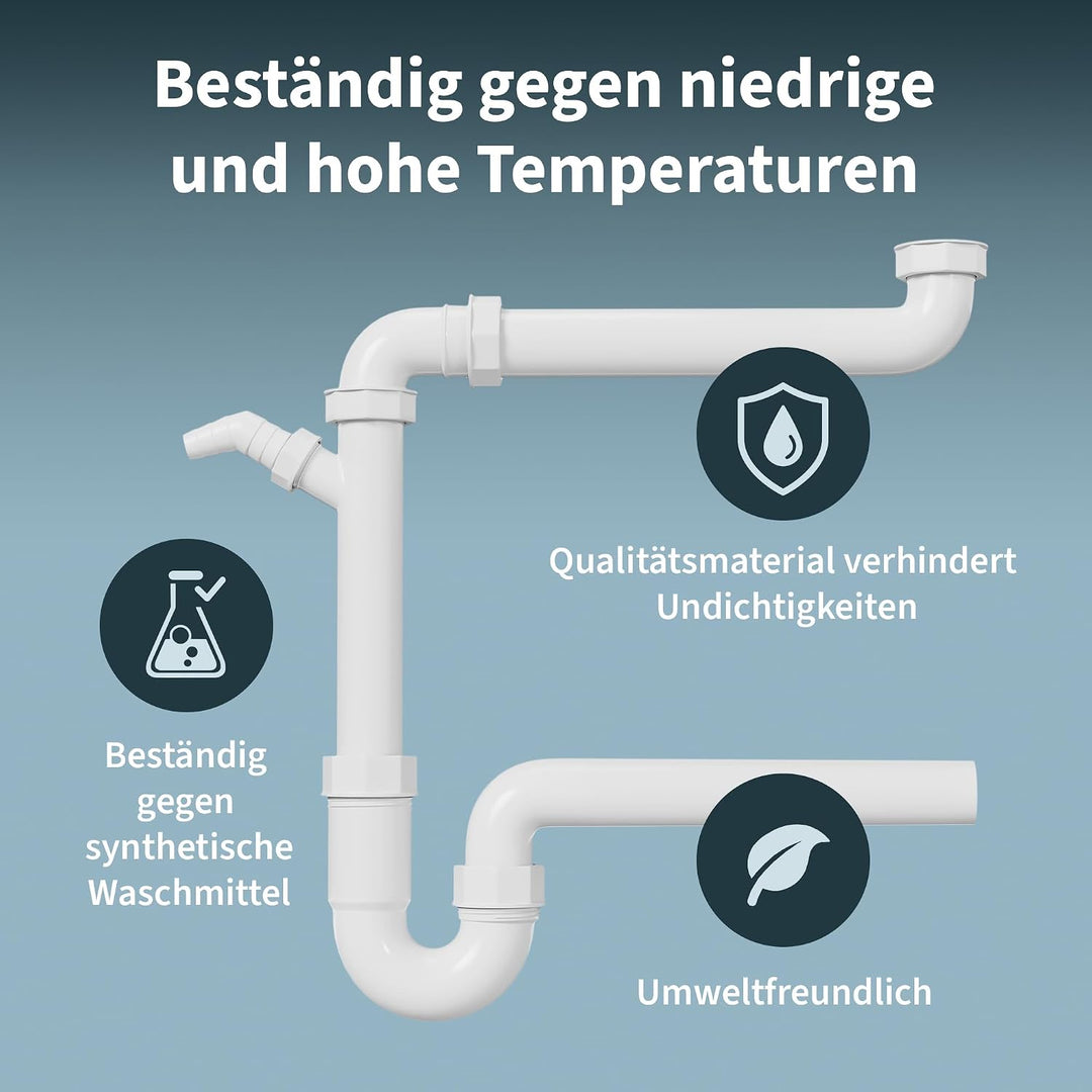 AQUADE Röhrengeruchsverschluss 1 1/2 Zoll Raumsparsiphon mit waagerechtem Abgang 40 mm und 1 Abwasse
