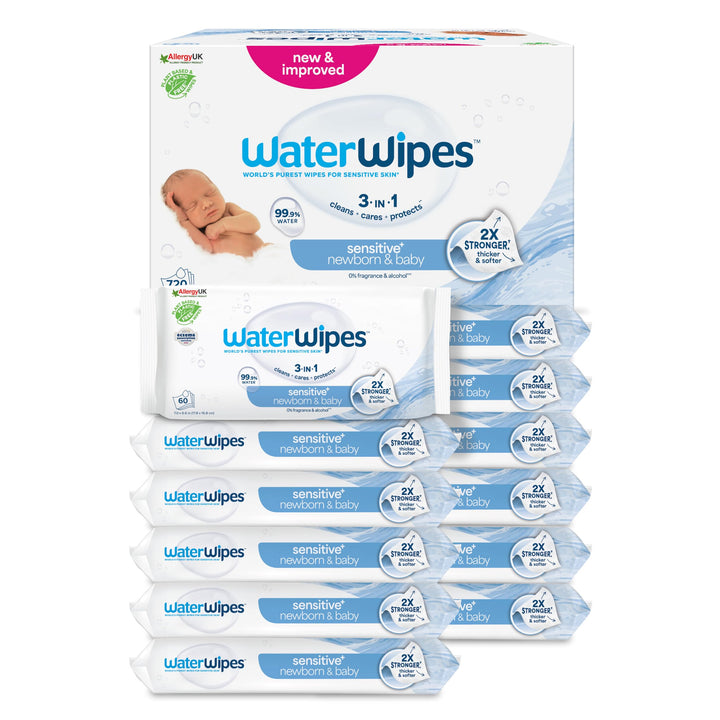 WaterWipes Original plastikfreie Feuchttücher für Babys und Kleinkinder 720 Stück (12 Packungen), he