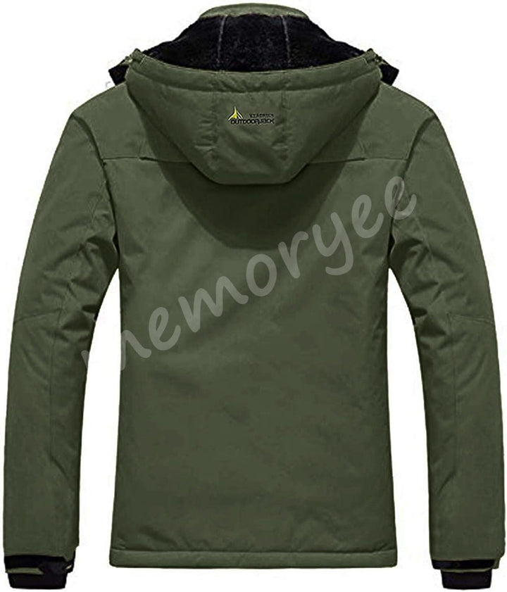 Memoryee Herren Ski Jacke Warmer Gefüttert Winter Fleece Mantel Wasserdichter mit Abnehmbarer Kapuze