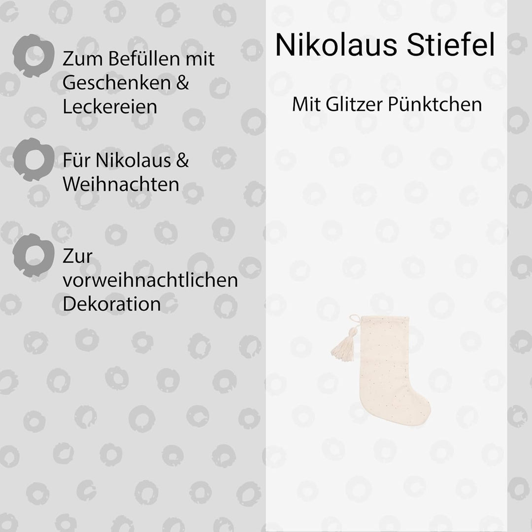 kikadu Nikolausstiefel Sparkling - Aus 100% GOTS zertifierter Bio-Baumwolle, mit Glitzerpünktchen, z