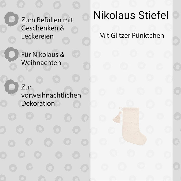 kikadu Nikolausstiefel Sparkling - Aus 100% GOTS zertifierter Bio-Baumwolle, mit Glitzerpünktchen, z