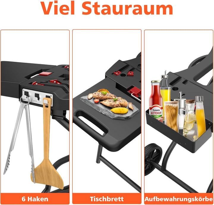 Denmay Tragbarer Grillwagen mit Rad für Weber Q1200, Q1000, Q2200, Q2000 Serie, für Blackstone 43CM