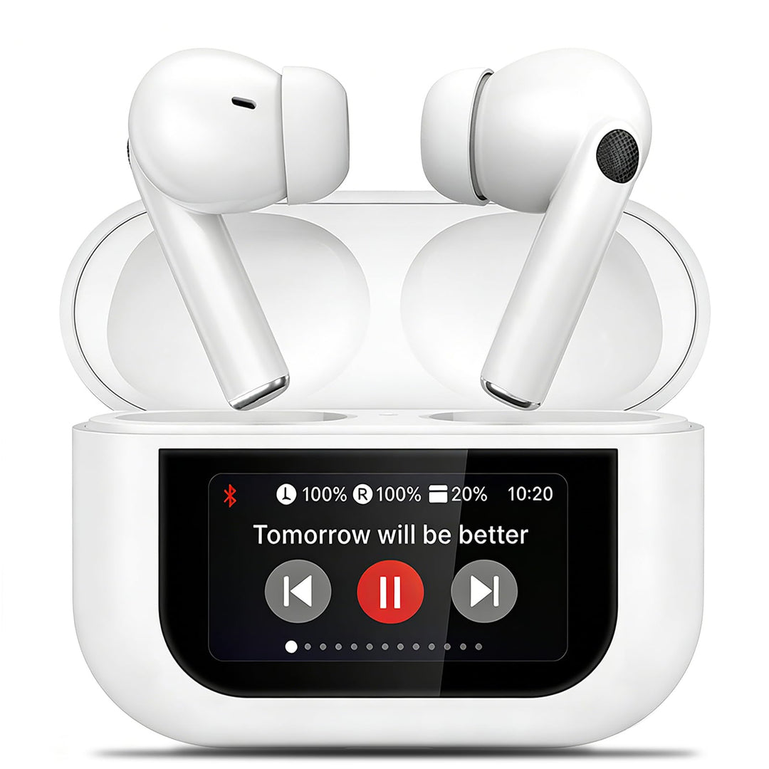 Bluetooth Kopfhörer, LED Full Color Touch Screen Wireless Earbuds, Weiss | Bluetooth 5.4, ANC+ENC No