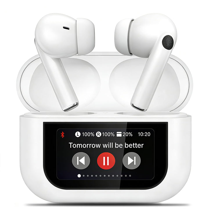 Bluetooth Kopfhörer, LED Full Color Touch Screen Wireless Earbuds, Weiss | Bluetooth 5.4, ANC+ENC No