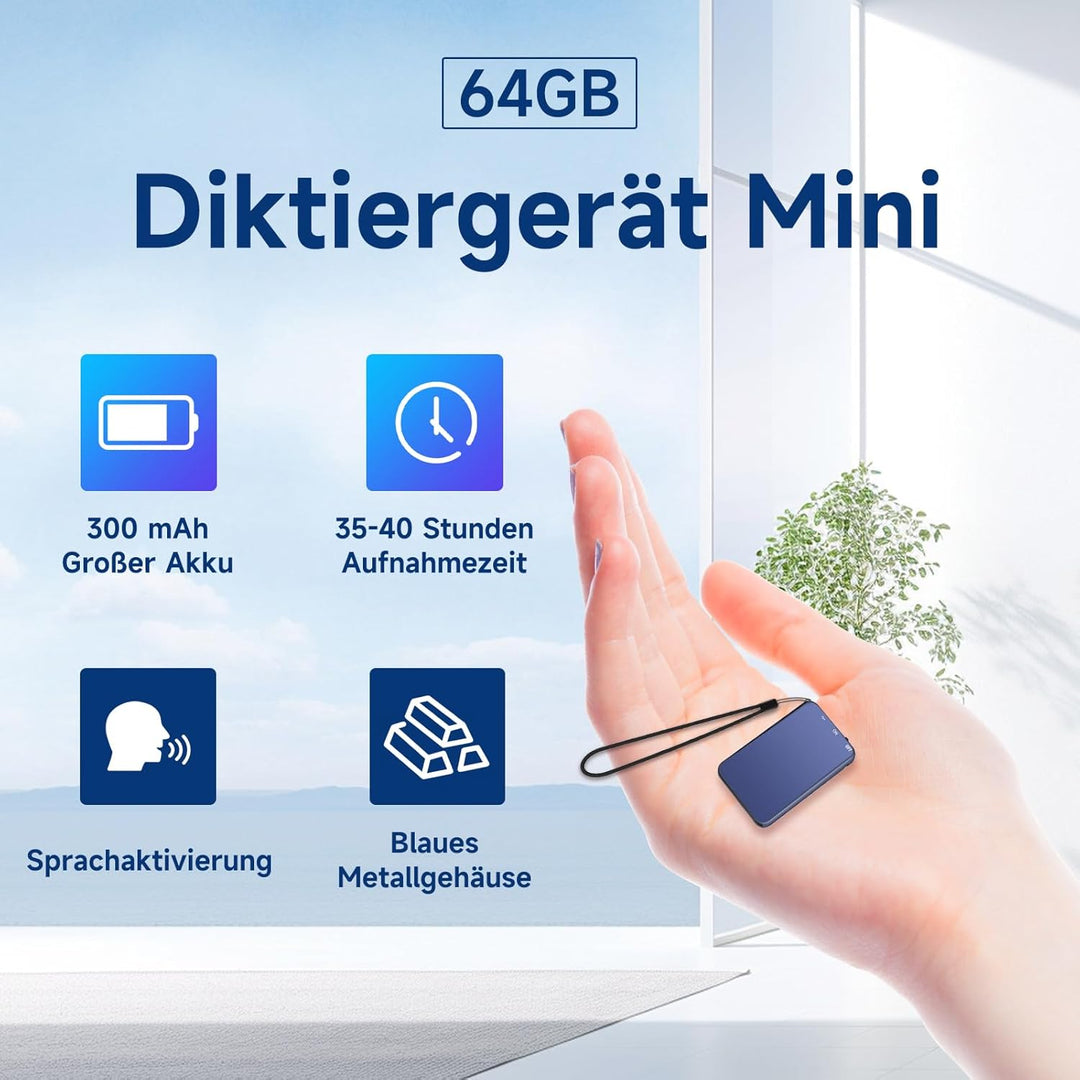 64GB Mini Diktiergerät, Vormooi Metall Diktiergerät mit Spracherkennung mit 40 Stunden Langer Batter