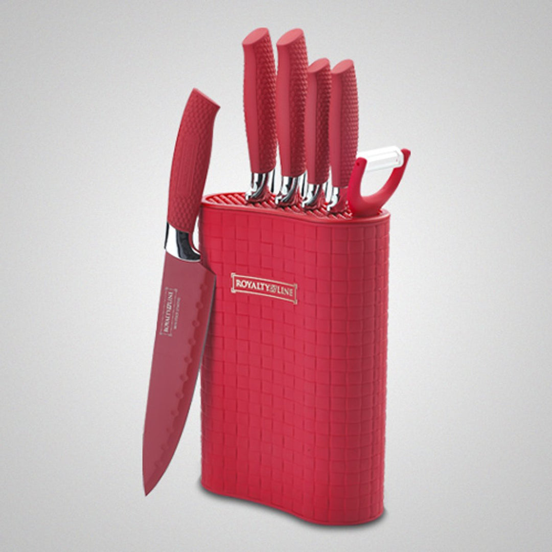 Messerblock Royalty Line RL-6MST | 5 Messer, 1 Keramikschäler, 1 Messerblock (Rot)