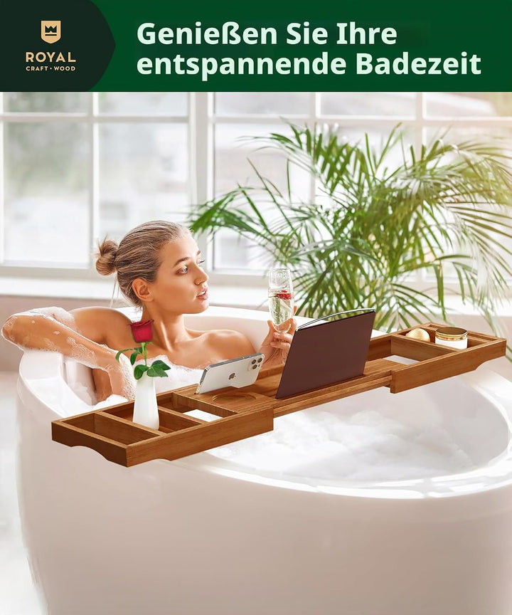 ROYAL CRAFT WOOD Badewannenablage aus Bambus, inkl. Seifenhalter, Braun, Braun