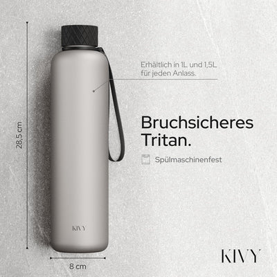 KIVY Trinkflasche 1l - Kohlensäure geeignet, Auslaufsicher, Bruchsicher, Federleicht - Trinkflasche