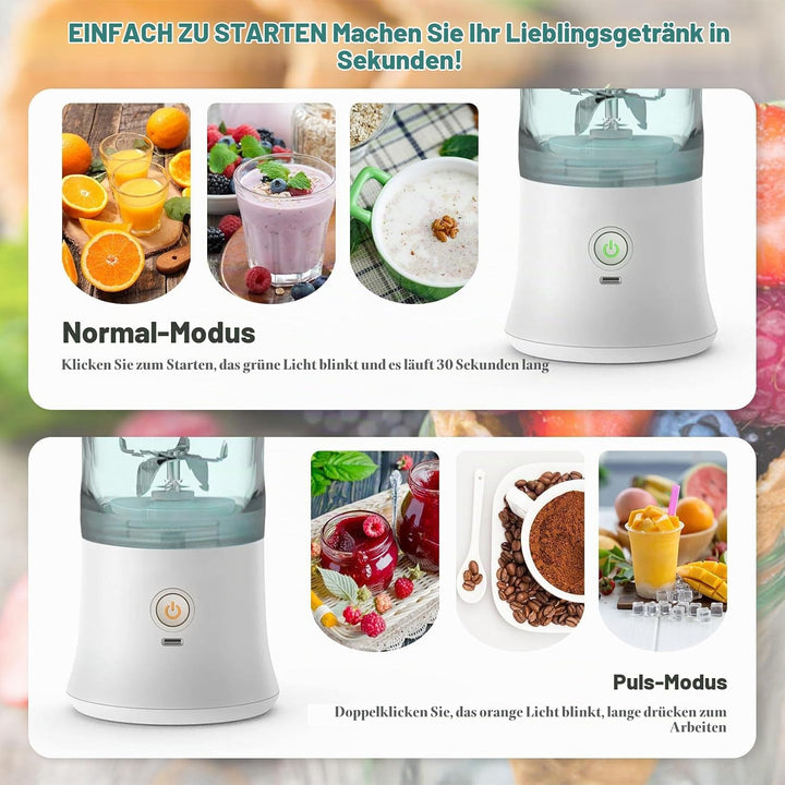 Idota Tragbarer Mixer 600ml Smoothie Maker to Go, Tragbarer Entsafter mit 6 Klinge und USB Wiederauf