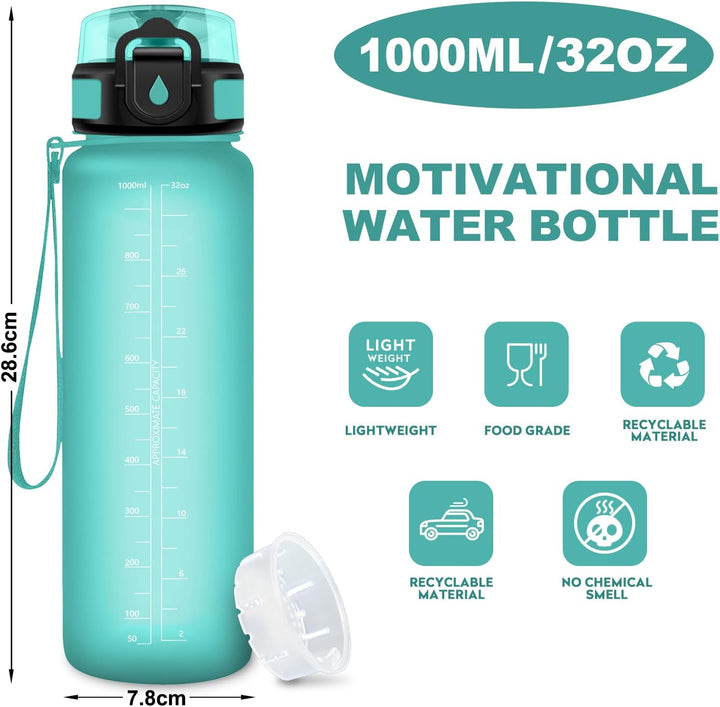 Wasserflasche 1L, Trinkflasche Kohlensäure Geeignet, Trinkflasche mit Filter, Auslaufsicher, Sport W