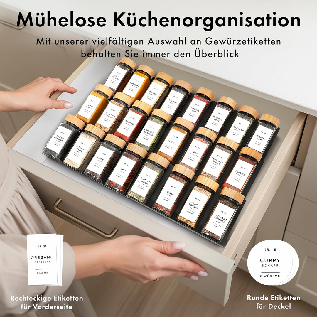 EDELHAUS® Gewürzgläser Eckig mit Bambus Holzdeckel (24 Stück) Gewürzdosen mit Streueinsatz und 240 E