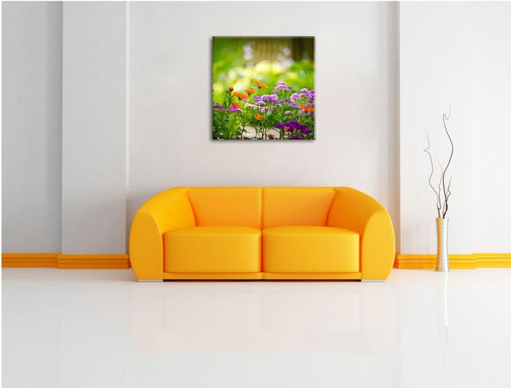 Pixxprint Blumenwiese, Format: 70x70 auf Leinwand, XXL riesige Bilder fertig gerahmt mit Keilrahmen,