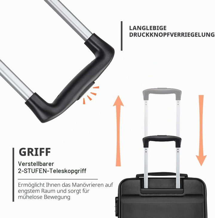 KONO Hartschalen ABS Koffer Trolley Rollkoffer Reisekoffer mit 4 Rollen Schwarz Handgepäck, Schwarz