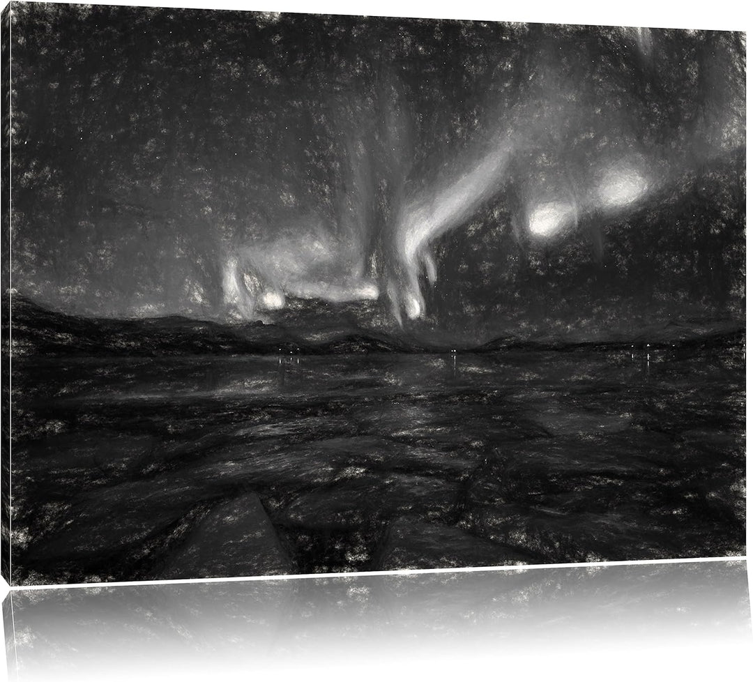 Pixxprint Polarlicht am Himmel Kunst / 100x70cm Leinwandbild bespannt auf Holzrahmen/Wandbild Kunstd