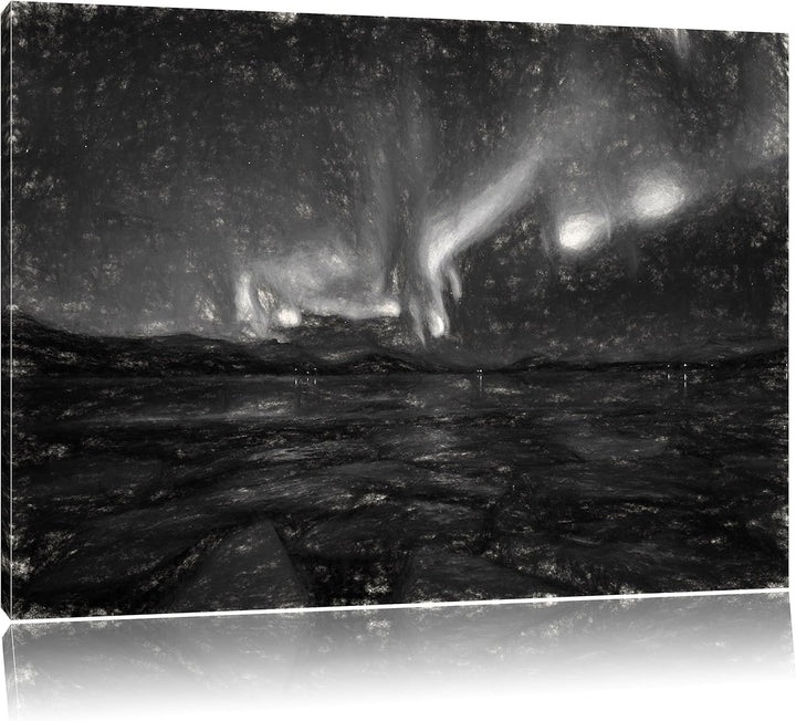 Pixxprint Polarlicht am Himmel Kunst / 100x70cm Leinwandbild bespannt auf Holzrahmen/Wandbild Kunstd