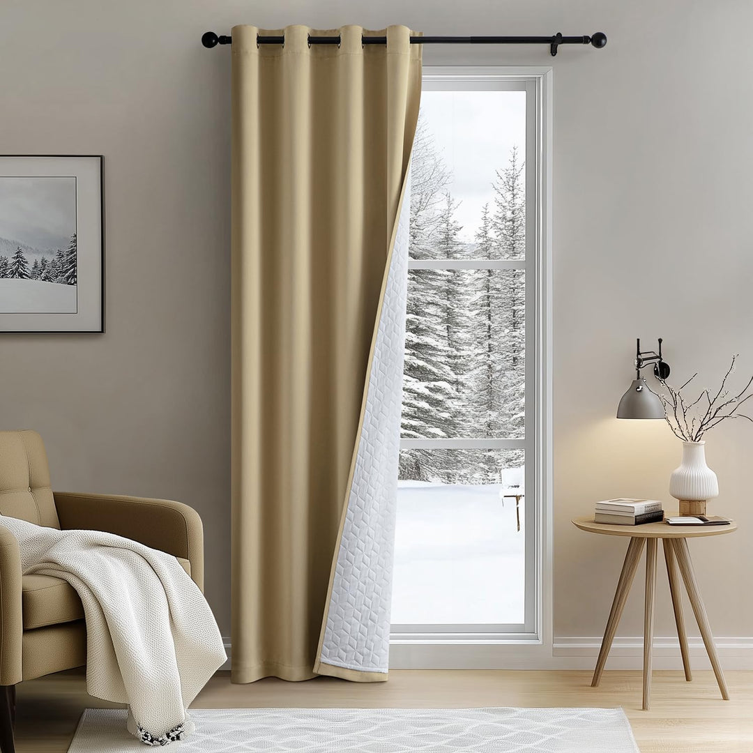 MIULEE Thermovorhang Kälteschutz mit Gestepptem Futter, Taupe Doppellagige Thermo Vorhang Gegen Kält