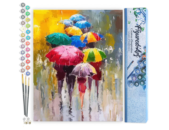 Figured'Art Malen Nach Zahlen Erwachsene Schirme im Regen - Paint by Numbers Basteln DIY Bastelset 4
