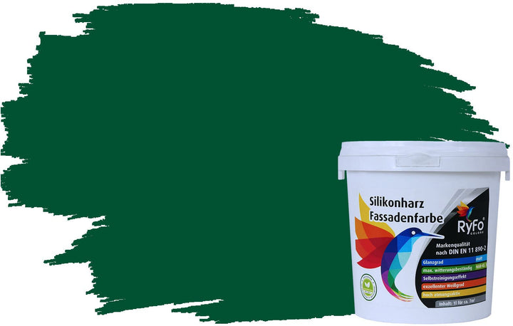 RyFo Colors Silikonharz Fassadenfarbe Lotuseffekt Trend Grüntöne Wacholdergrün 1l - bunte Fassadenfa