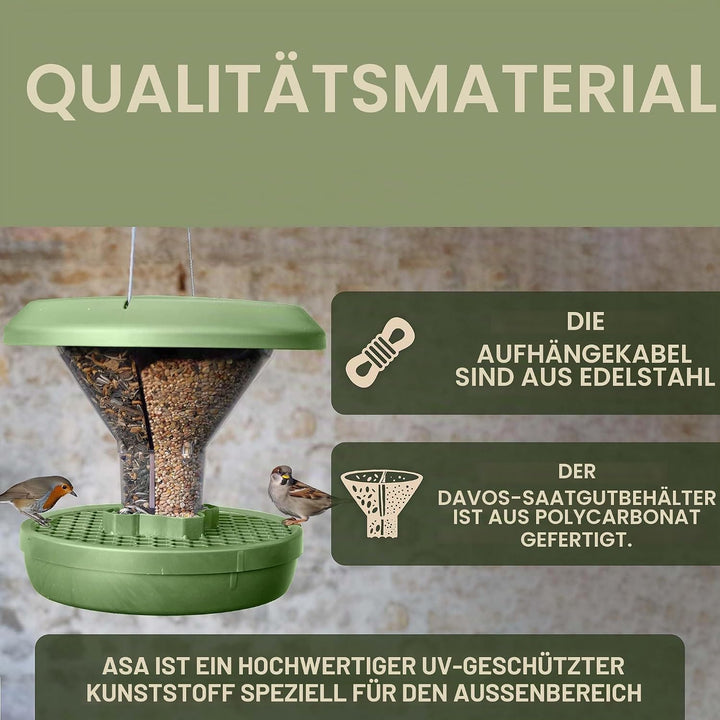 SWISSINNO Vogelfutterhaus zum Aufhängen – Davos SMART Birds - Vogelfutterspender mit Auffangschale -