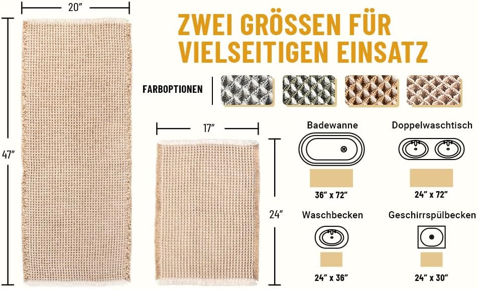Grosser Badteppich Set, rutschfeste Badematte, Badezimmerteppich Set 2 Teilig, Boho Badezimmermatte,