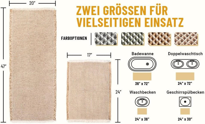 Grosser Badteppich Set, rutschfeste Badematte, Badezimmerteppich Set 2 Teilig, Boho Badezimmermatte,