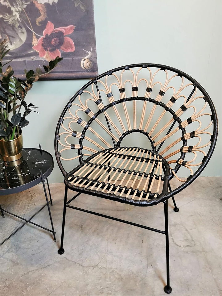 Vintagehaus Gartensessel Hacienda Rattan Peacock In/Outdoor Black Gartenstuhl